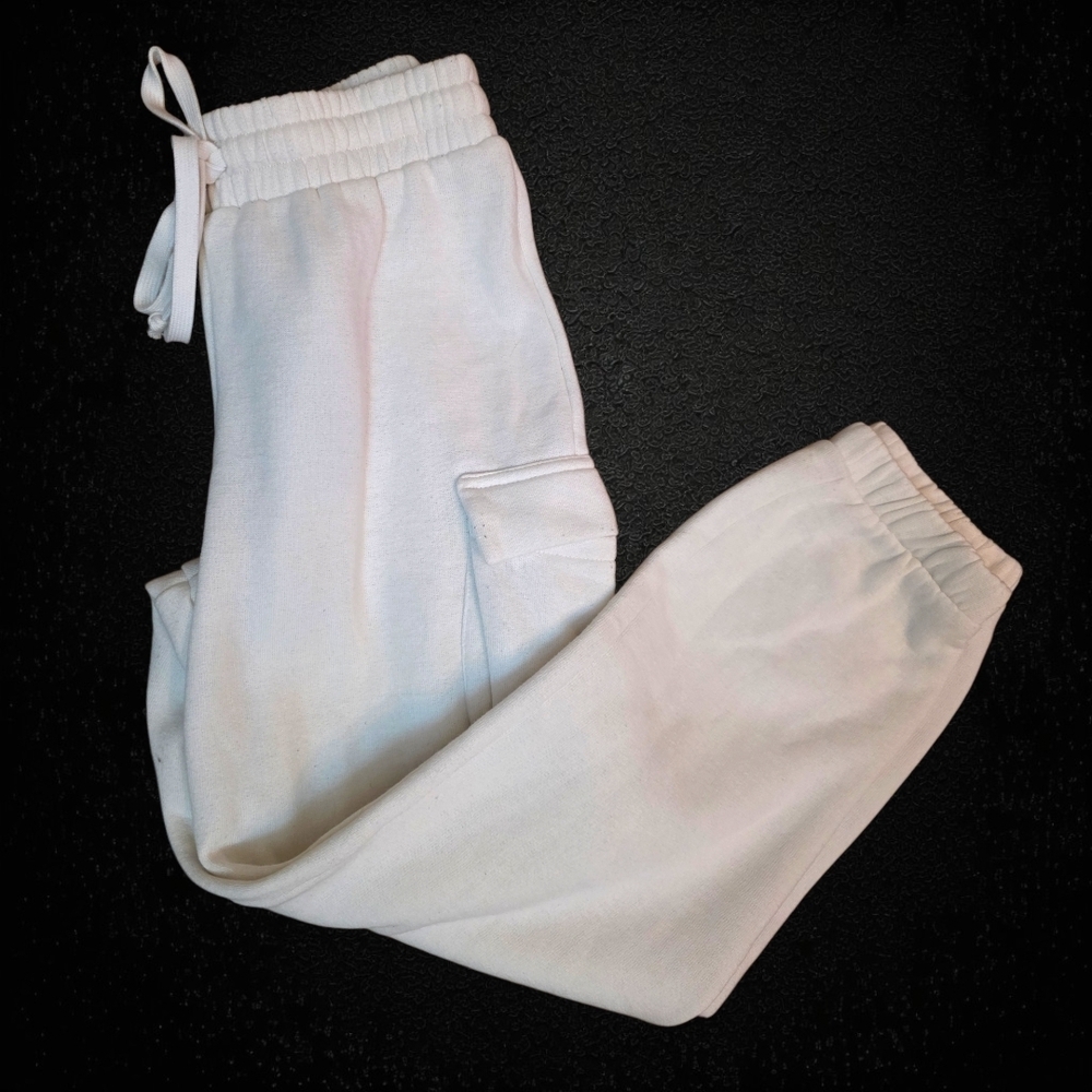 White Cargo Style Jogger SweatPants